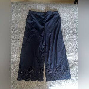 Talbots Drk Blue Wide Crop Pullon Poplin Pnats Eyelet Hem sz XL